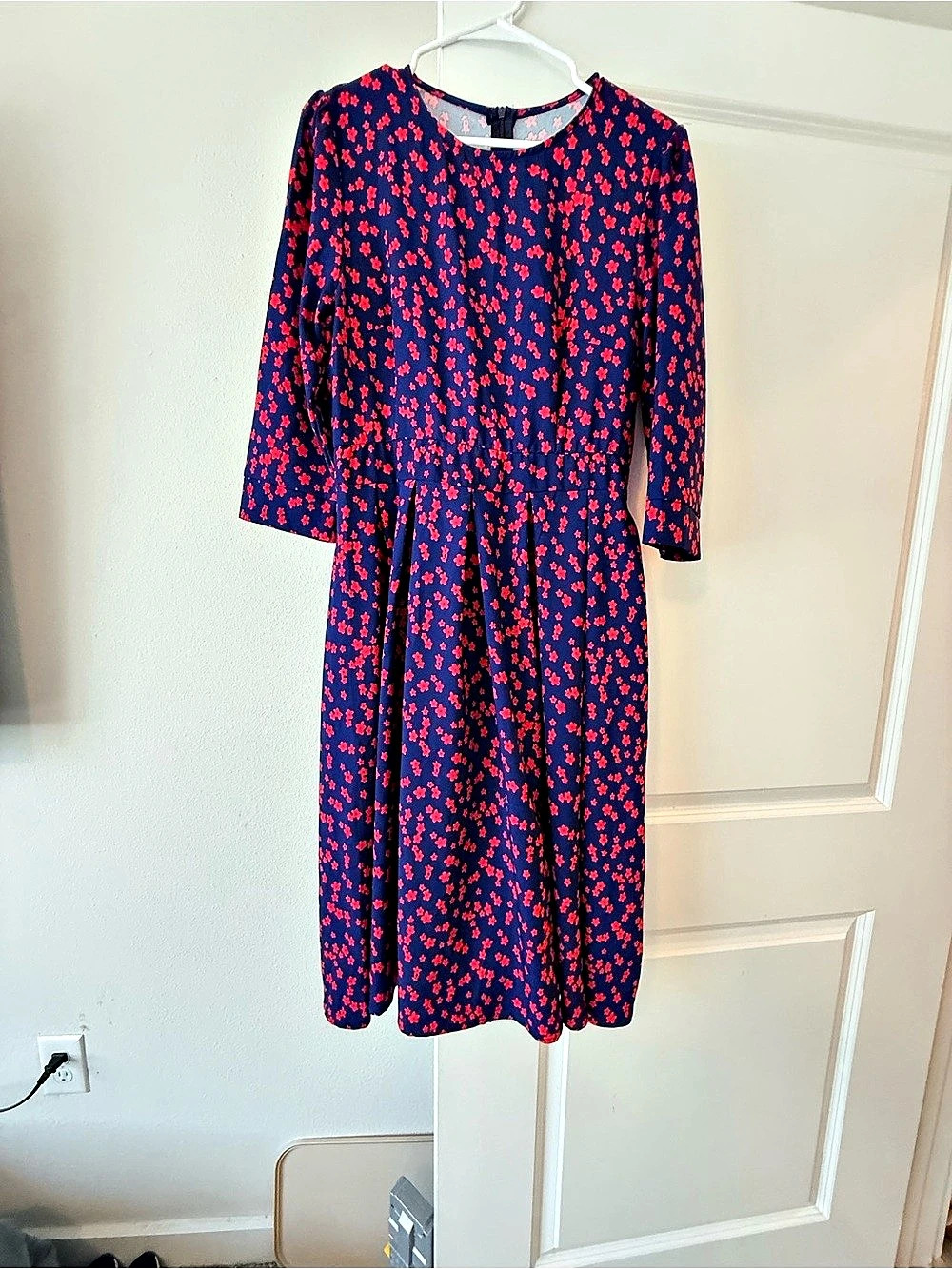 Floral Midi Dress in Blue & Red Size Large